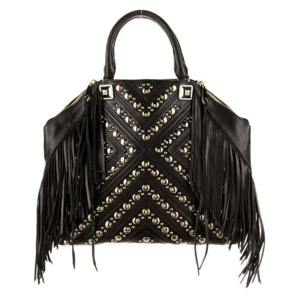 Rebecca Minkoff Black Tassel and Gold Grommet Handbag - Picture 1 of 10